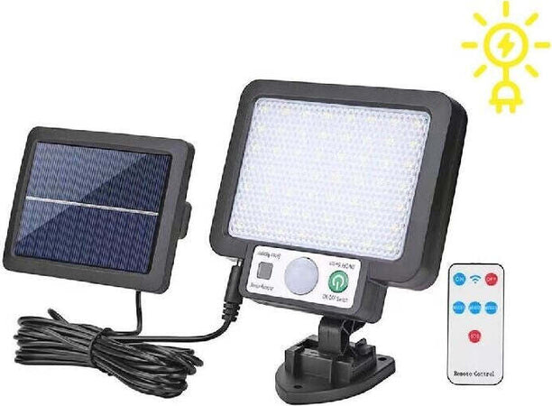 Faretto-10W-Lampada-56-LED-SMD-con-Pannello-Solare-Sensore-Telecomando-Esterno-ip65