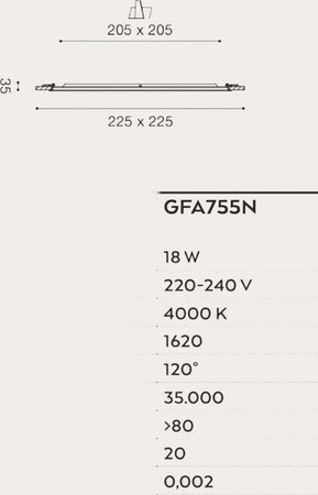 Faretto-incasso-Gea-Led-MAIA-Q-GFA755N-18W-LED-quadrato-termoplastico-lampada-soffitto-cartongesso-interno