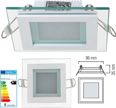 Faretto led 6W Pannello vetro incasso Quadrato luce Fredda 6400k Illuminazione/Illuminazione per esterni/Proiettori Zencoccostore - Formia, Commerciovirtuoso.it