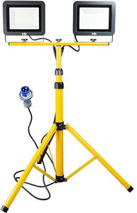 Faretto LED Professionale da cantiere con treppiede telescopico Giallo e spina industriale CEE - 60 e 100 Watt