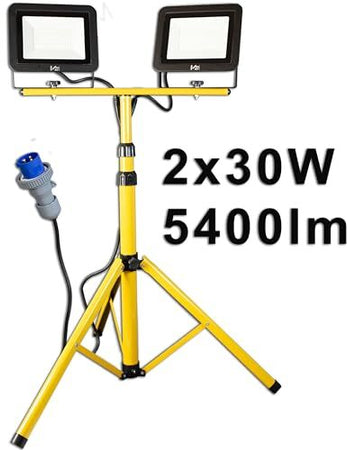 Faretto LED Professionale da cantiere con treppiede telescopico Giallo e spina industriale CEE - 60 e 100 Watt