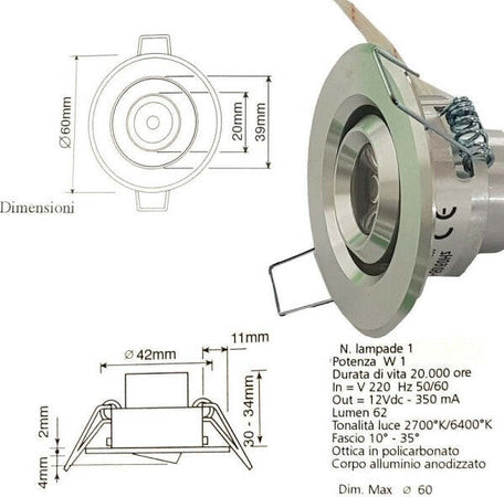Faretto-Luce-Calda-A-Led-Mini-1-W-Spot-Orientabile-Alette-Segnapasso-Con-Driver