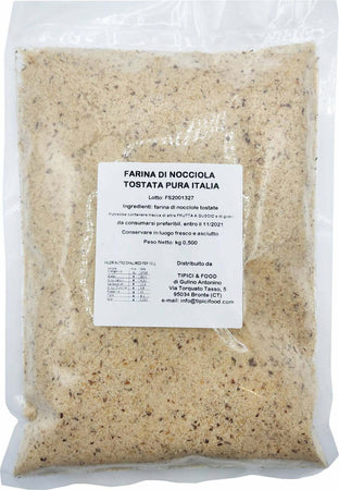 Farina di Nocciola Tostata Pura Cal. 0/2 mm 100% Prodotta in Italia Farina Artigianale farina Tipici & Food - Bronte, Commerciovirtuoso.it
