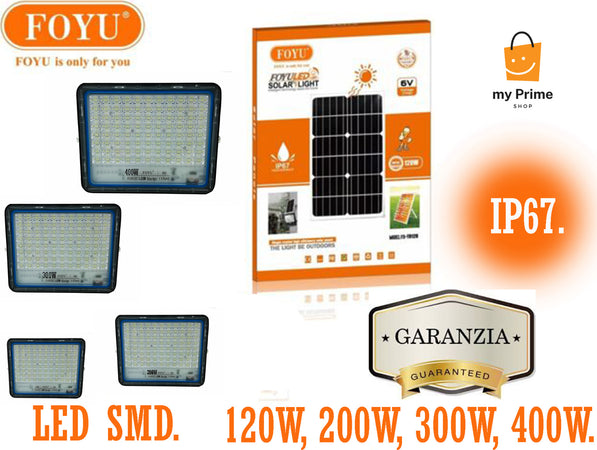 FARO FARETTO LED CON PANNELLO SOLARE LUCE FREDDA 120W 200W 300W 400W IP67 - FOYU Illuminazione/Illuminazione per esterni/Proiettori Zencoccostore - Formia, Commerciovirtuoso.it