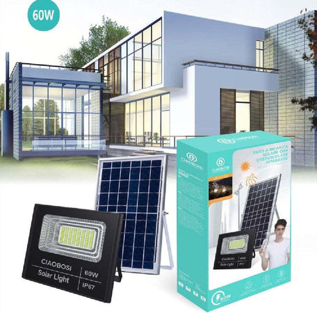 Faro Faretto Led Pannello Solare Fotovoltaico Ip67 60 W Con Telecomando Led-8192 Illuminazione/Illuminazione per esterni/Proiettori Trade Shop italia - Napoli, Commerciovirtuoso.it