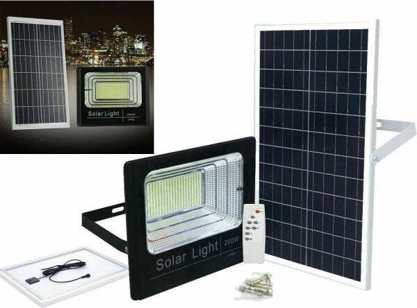 Faro-Led-Con-Pannello-Solare-Faretto-Crepuscolare-200w-Per-Esterno-+-Telecomando