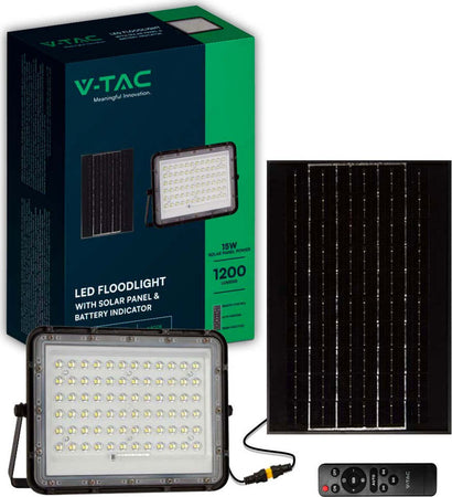 Faro-LED-con-Telecomando-e-Pannello-Solare-15W-Batteria-sostituibile-Cavo-da-3m-Colore-Nero-6400KVT-120W