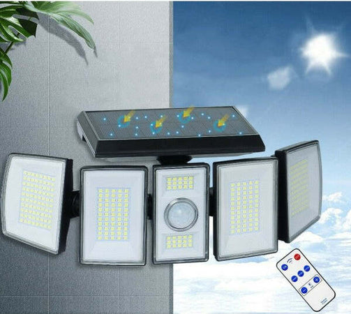 Faro-Solare-Led-Orientabile-Faretto-Telecomando-Sensore-Di-Movimento-300-Led