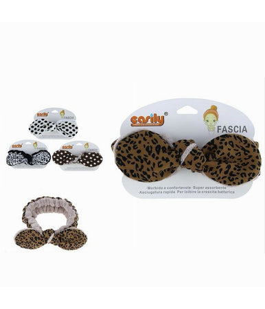 Fascia Capelli Doccia Shampoo Trucco Spugna Fiocco Fantasia Animalier Pois 87253