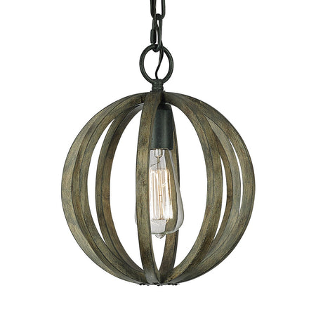 Sospensione Industrial Nordica Allier Legno Rovere Ferro Grigio 1 Luce E27