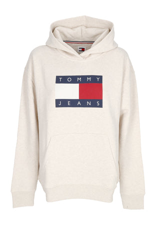 Tommy Hilfiger Felpa Cappuccio Donna Relax Melange Flag Hoodie Ancient White Melange da donna
