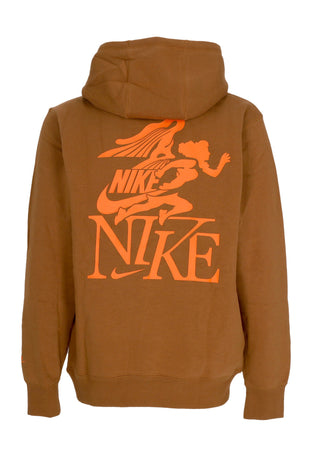Nike Felpa Cappuccio Uomo Club Nvlty Hoodie Lt British Tan/safety Orange da uomo