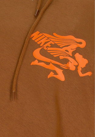 Nike Felpa Cappuccio Uomo Club Nvlty Hoodie Lt British Tan/safety Orange da uomo