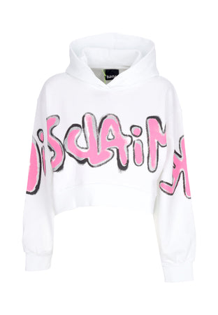 DISCLAIMER Felpa Leggera Cappuccio Corta Donna W Big Logo Crop Hoodie White da donna