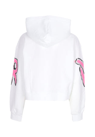 DISCLAIMER Felpa Leggera Cappuccio Corta Donna W Big Logo Crop Hoodie White da donna