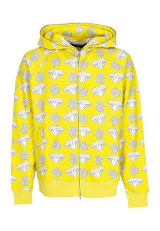 BILLIONAIRE BOYS CLUB Felpa Leggera Cappuccio Zip Uomo Diamonds & Dollars Zip-through Hooded Yellow da uomo