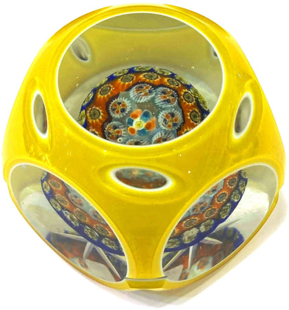 Fermacarte in Vetro Di Murano Giallo Made in Italy Artigianale Fermacarte Pezzo Unico Opera 100% Murrina Veneziana Fatto a Mano 6 X 7.5 Cm