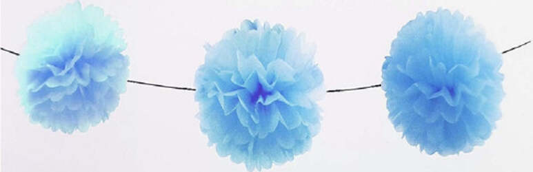 Festone-Azzurro-6-Pon-Pon-20cmx4m-Fiori-Compleanni-Matrimonio-Nascita-Battesimo-Feste