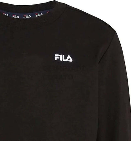 Fila-Felpa-Uomo-Senza-Cappuccio-Girocollo-Logo-Piccolo-Felpa-Nera