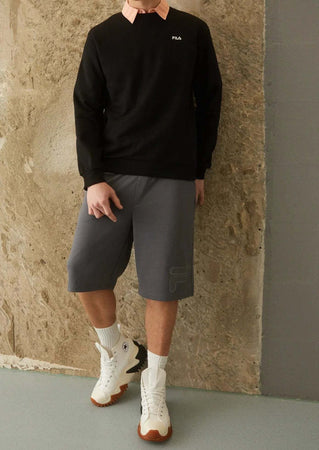 Fila-Felpa-Uomo-Senza-Cappuccio-Girocollo-Logo-Piccolo-Felpa-Nera