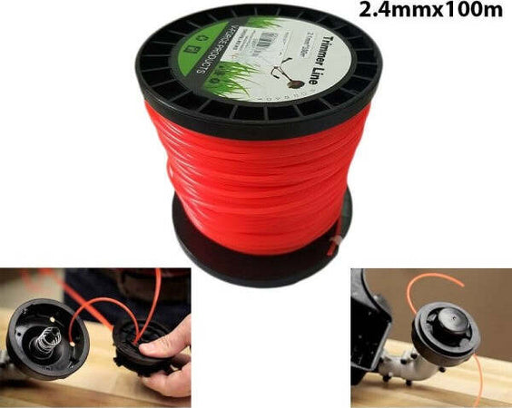 Filo-Per-Decespugliatore-Tondo-2,4mm-Bobina-100mt-Tagliaerba-Cavo-Matassa-Rosso