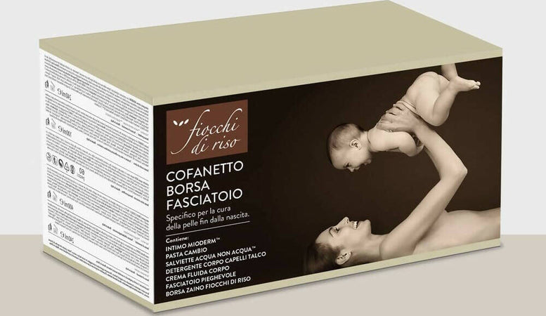 Fiocchi di Riso - COFANETTO BORSA FASCIATOIO - Kit cura della pelle dei neonati: Salviette Acqua NON Acqua, Pasta Cambio, Crema Fluida Corpo, Detergente Intimo Mioderm, Detergente Corpo, Capelli Talco Prima infanzia/Cambio del pannolino/Borse fasciatoio/Zaini fasciatoio Sanitaria Gioia del Bimbo - Villa San Giovanni, Commerciovirtuoso.it