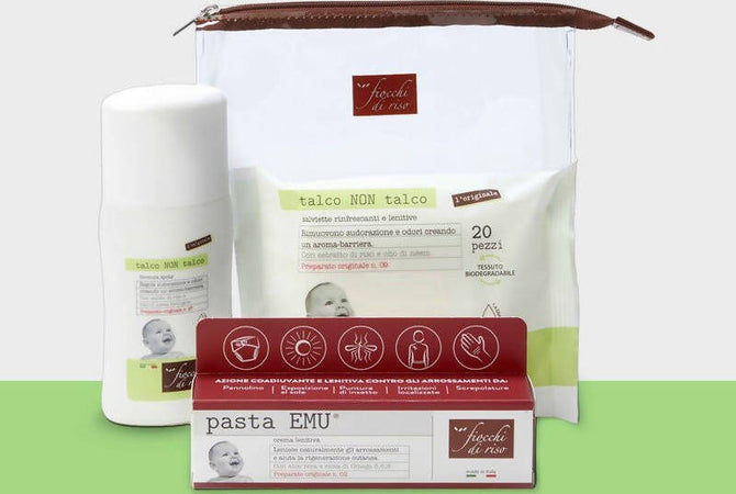 FIOCCHI DI RISO Cofanetto Pochette Zanzare Talco Non Talco Pasta Emu Lenitiva Dopopuntura Protezione della Pelle Igiene e Cura del Corpo Sanitaria Gioia del Bimbo - Villa San Giovanni, Commerciovirtuoso.it