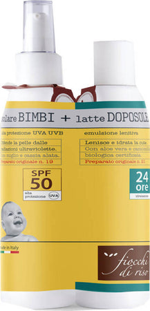 FIOCCHI DI RISO Latte Solare Bimbi 140 ml Alta Protezione SPF 50 + Doposole Idratante 140 ml Made in Italy Cura del Corpo e Protezione Solare Sanitaria Gioia del Bimbo - Villa San Giovanni, Commerciovirtuoso.it