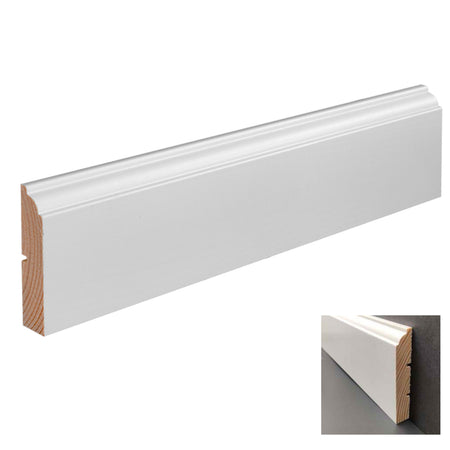 100 metri lineari di Battiscopa PREMIUM in legno MASSELLO mod.FIRENZE 68x15 laccato bianco liscio - Eternal Parquet