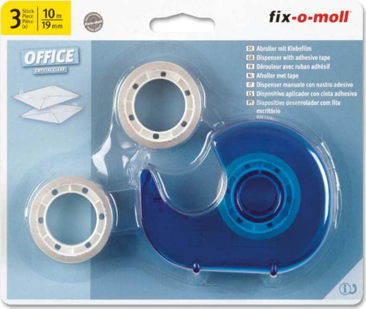 FIX-0-MOLL---33mt-x-19/19/19mm---SET-3-NASTRI-ADESIVI-DA-UFFICIO-CON-DISPENSER---COLORE-TRASPARENTE