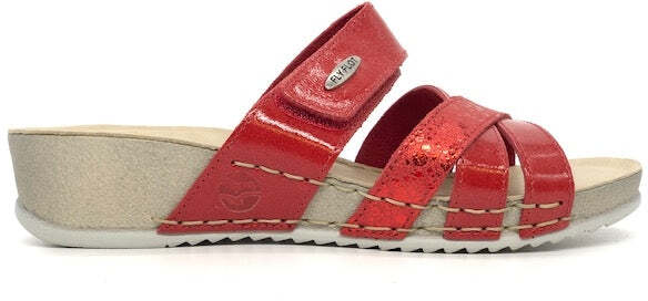 FLY FLOT Ciabatta donna aperta rossa con fasce intrecciate e strappo