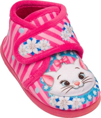 Flyke-pantofola-bambina-con-velcro-in-tessuto-morbido-fuxia-stampa-gattina