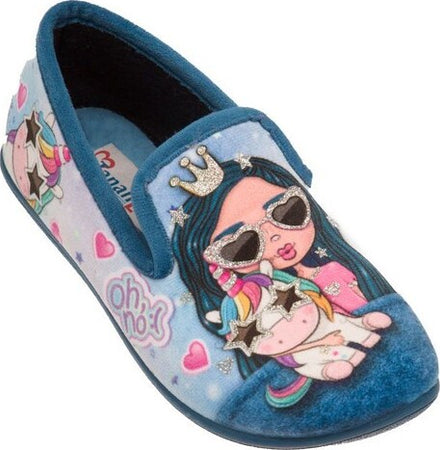 Flyke-pantofola-bambina-in-tessuto-morbido-avio-stampa-ragazza-unicorno-con-glitter