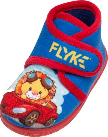 Flyke-pantofola-bambino-con-velcro-in-tessuto-morbido-cobalto-stampa-leoncino