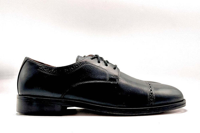 FONTANA scarpa classica uomo derby lavorato in pelle nera con fondo in cuoio