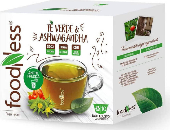 FoodNess 60Pz. - Capsula Tè verde e Ashwagandha Compatibile Dolce Gusto bevanda a base di Ginseng indiano melissa e rodiola aroma sambuco Capsule Dolce Gusto Tè verde e ashwagandha Non solo alimenti - Albano Laziale, Commerciovirtuoso.it