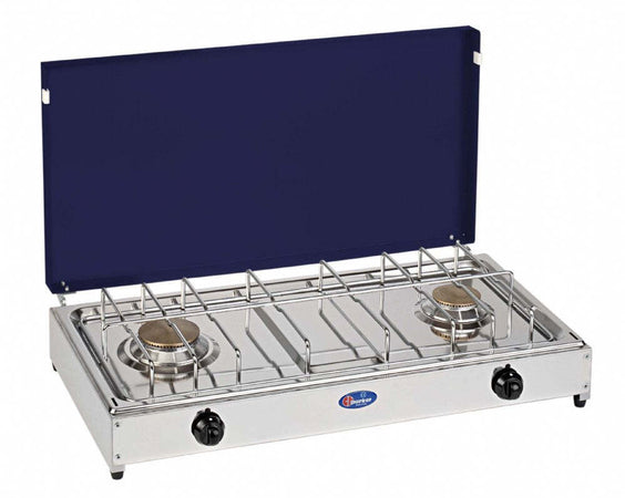 Fornello a gas gpl / metano a 2 fuochi Pianale in acciaio inox cfparker mod. 5522GB Colore: Grigio Blu