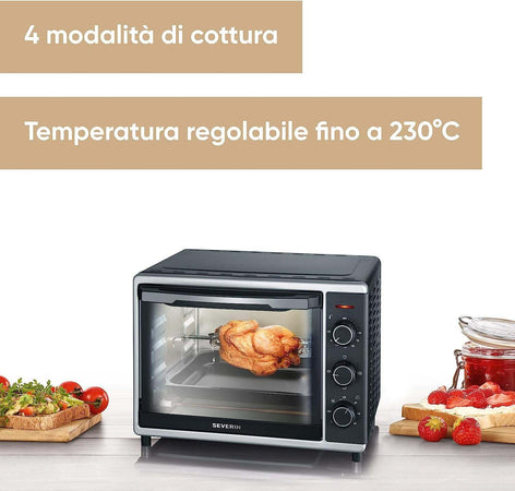 Forno Elettrico 30L girarrosto pizza 230 gradi Fornetto SEVERIN TO 2056 - Nero