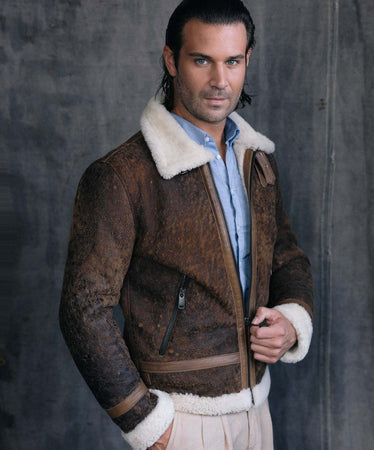 Franco---Giacca-Uomo-Cuoio-effetto-Graffiato-in-vero-montone-Shearling