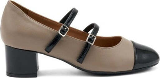 Frau-ballerina-Mary-Jane-in-pelle-tortora-e-vernice-nero-66N7