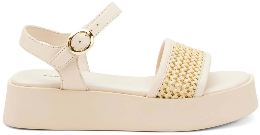 Frau Donna Sandalo Platform 4 Cm a Fascia Con Inserto a Rafia Beige Nuova Collezione