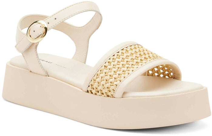 Frau Donna Sandalo Platform 4 Cm a Fascia Con Inserto a Rafia Beige Nuova Collezione