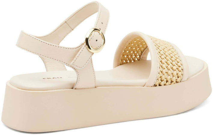 Frau Donna Sandalo Platform 4 Cm a Fascia Con Inserto a Rafia Beige Nuova Collezione
