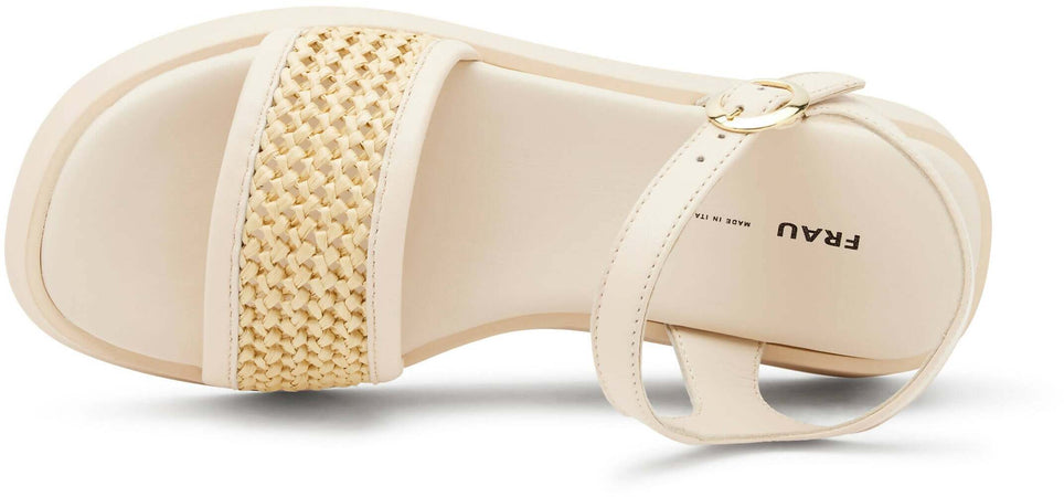 Frau Donna Sandalo Platform 4 Cm a Fascia Con Inserto a Rafia Beige Nuova Collezione