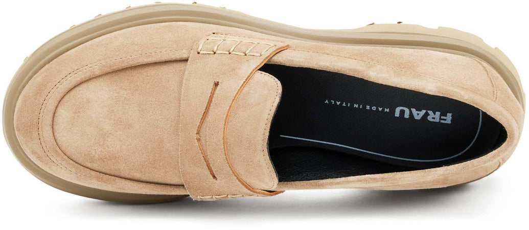 Frau Mocassini Donna Camoscio Beige Chiaro Mocassino In Pelle Scamosciata Con Suola Carro Maxi Suola Plateau 4.5cm Made In Italy