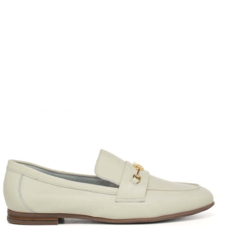 Frau Mocassini Donna in Pelle Bianco Burro Mocassino Classico Fibbia Oro