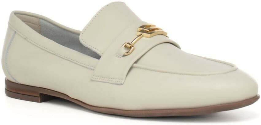 Frau Mocassini Donna in Pelle Bianco Burro Mocassino Classico Fibbia Oro