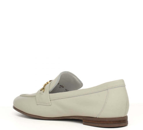 Frau Mocassini Donna in Pelle Bianco Burro Mocassino Classico Fibbia Oro