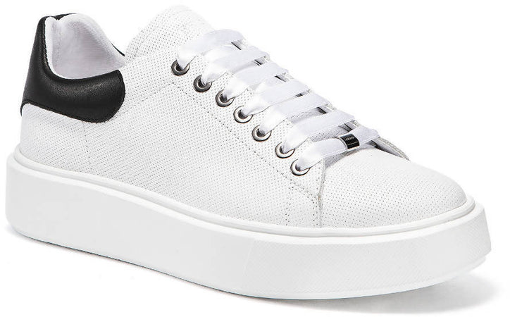 Frau Sneakers Donna pelle micro-traforata Lacci e Sola in Gomma Made In Italy Scarpa Sportiva Leggera Made in italy