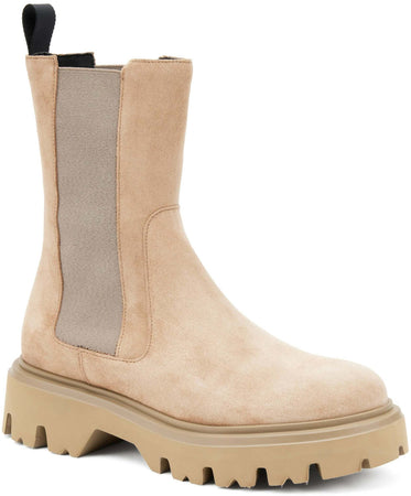 Frau Stivaletti Beatles Alti Donna In Pelle / Camoscio Maxi Suola Combact Stvaletto Plateau 5 Cm Elastico Bilaterale